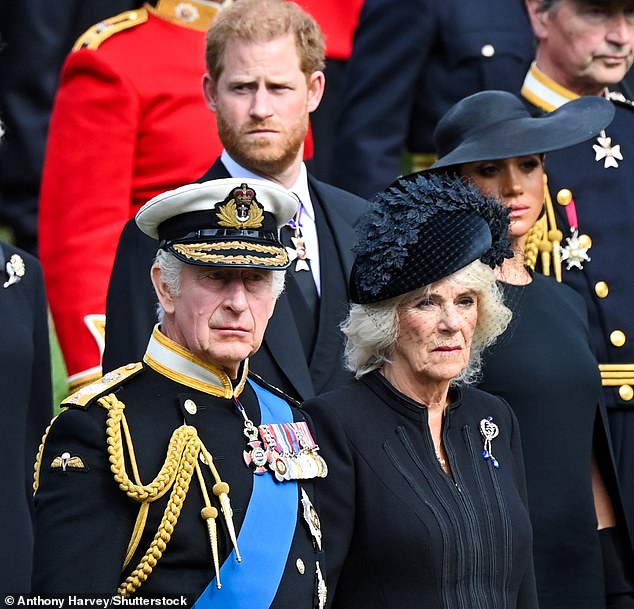 The Duchess of Sussex is also said to have spoken to her father-in-law from their home in California (Photo: The King and Queen and Harry and Meghan attend the late Queen's funeral)