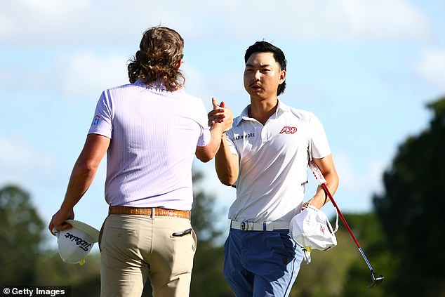 While Smith struggled, young Perth star Min Woo Lee climbed to the top of the leaderboard