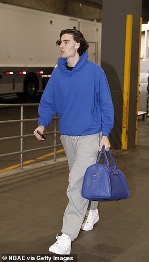 He is pictured arriving for a game in Portland, Oregon last week