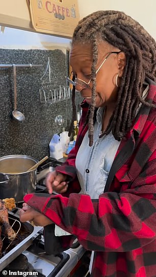 She took a spoonful of the filling and dipped it into the liquid that had collected at the bottom of the container before popping it into her mouth and making a happy face.