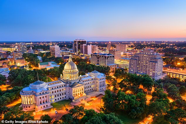 The skyline over Jackson, Mississippi, which made the top 15