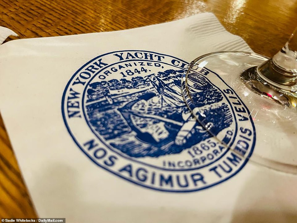 The paper napkins in the dining room have a design with boats and an anchor on them, along with the club's Latin motto 'nos agimur tumidis velis' - 'we go with swelling sails'