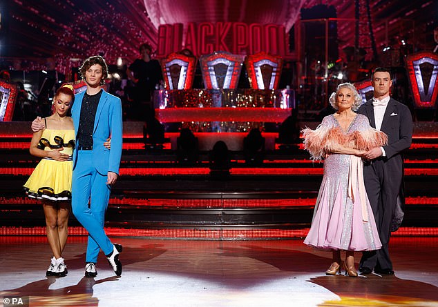 Cheeky: Bobby found himself in the dreaded dance-off last weekend after opening the show from Blackpool.  He was saved by all four judges, who sent Angela Rippon home