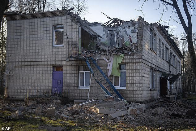 A damaged kindergarten after a Russian drone attack in Kiev.  It came as Russia launched its most intense drone attack on Ukraine since the war began