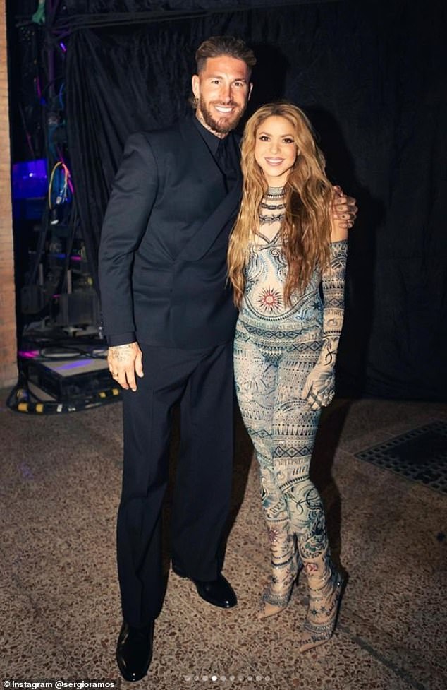 Sergio Ramos - Pique's former teammate - posed with Shakira after she won a Grammy award