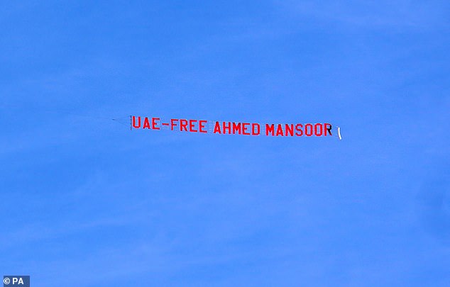 Earlier in the day, Amnesty International sent a banner calling for the release of a human rights activist across the grounds of the Abu Dhabi-backed club