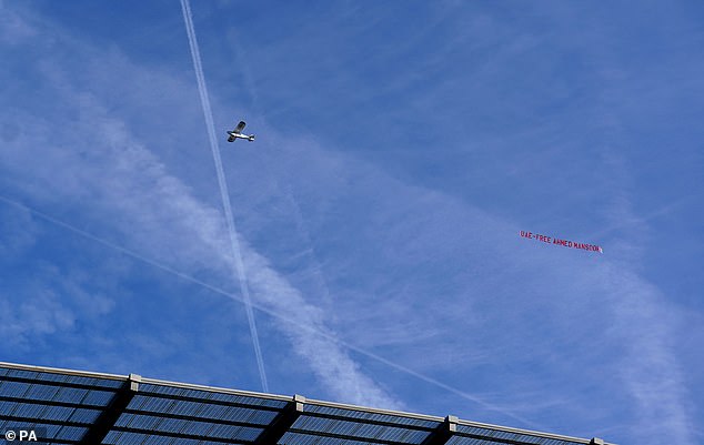 The packed stadium could have seen the plane before the kick-off between Man City and Liverpool at 12.30pm