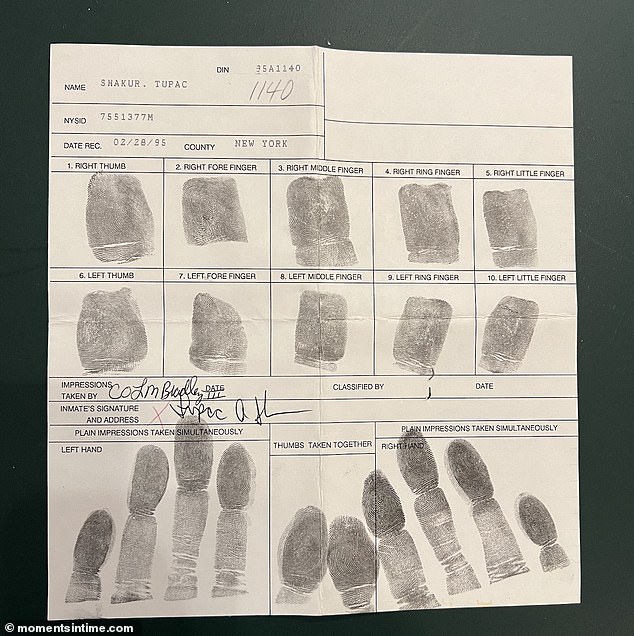 Fingerprints from the arrest file: In 1995, Tupac was arrested and later served nine months of his 18-month to 4.5-year prison sentence