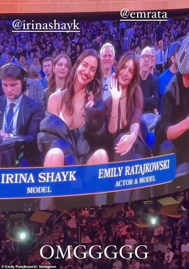 Enjoy: The Gone Girl actress later reposted a video of herself and girlfriend Irina Shayk waving at the camera that appeared on a larger screen in the stadium