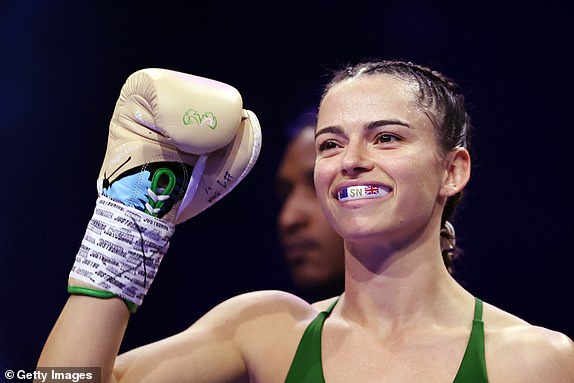 DUBLIN, IRELAND – NOVEMBER 25: Skye Nicolson looks on ahead of the WBC Interim World Featherweight title fight between Skye Nicolson and Lucy Wildheart at the 3Arena Dublin on November 25, 2023 in Dublin, Ireland.  (Photo by James Chance/Getty Images)