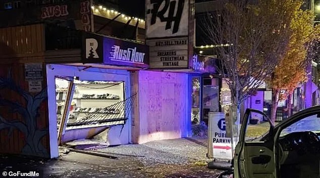 Rush Hour, which specializes in buying, selling and trading sneakers, streetwear and vintage items, was burglarized with a stolen Chevrolet Silverado just before 5 a.m. on November 17