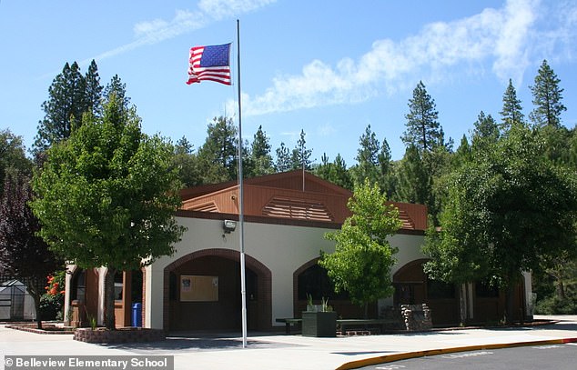 Jason Vassar, 50, trustee of the local school board in Tuolumne County, which includes Belleview Elementary (pictured), made a series of chilling threats, according to court records