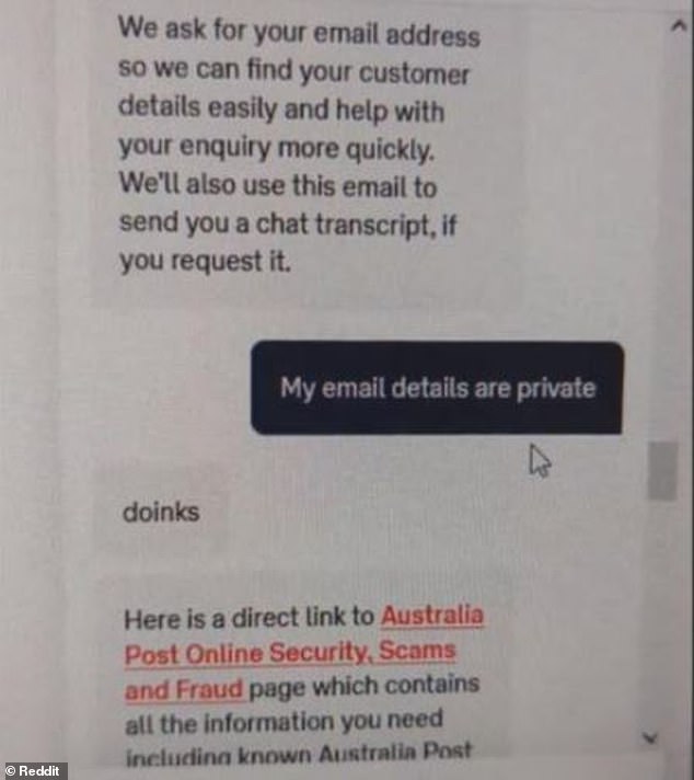 The text exchange included a bizarre response to the customer, revealing that his email information was private