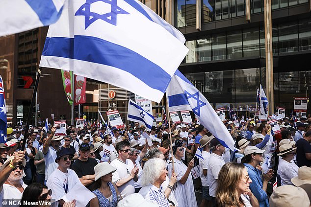 Thousands of people from Sydney's Jewish community gathered in central Sydney for the protest