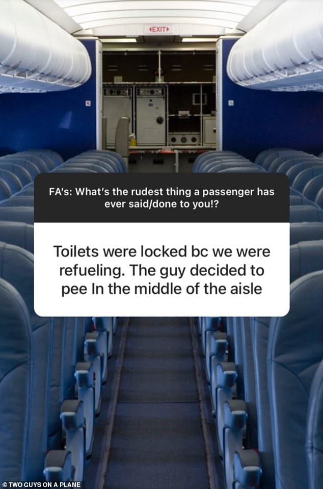 Another passenger relieved himself 'in the middle of the aisle' when the toilets were locked during refueling