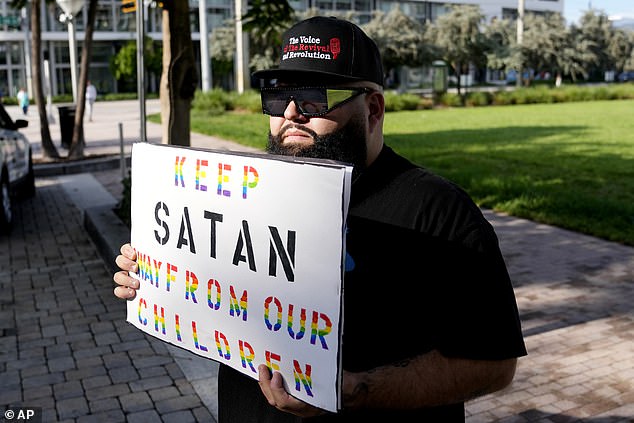 A protester outside a Target store in Miami, Florida