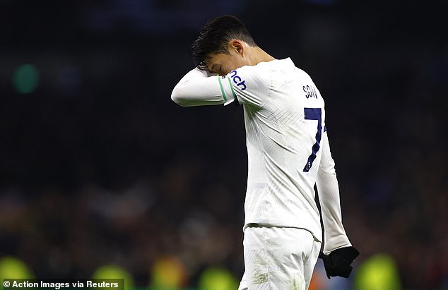 Son looked dejected at full-time after Tottenham were beaten for the third game in a row