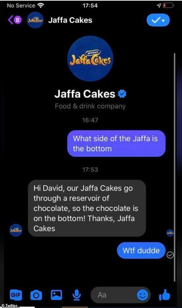 In a screenshot from a Twitter save shared widely on UK Facebook groups, McVitie's appeared to have confirmed that chocolate is at the bottom of a Jaffa cake