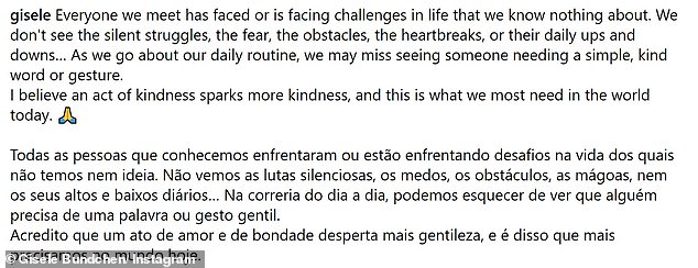 Opening: The star wrote a note to her fans and followers in which she opened up about dealing with 'silent struggles' and said the world needs 'more kindness'