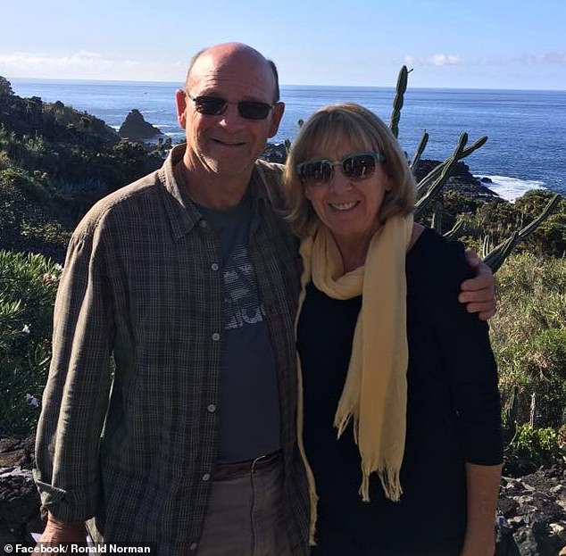 The retired professor (pictured with his wife Caralie) only learned of the cancer after he was hit in the chest during a pickleball match