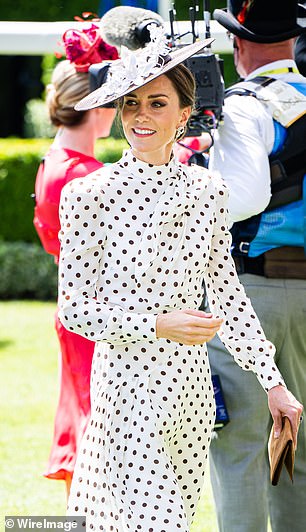 Catherine, then Duchess of Cambridge, visits Royal Ascot at Ascot Racecourse on June 17, 2022