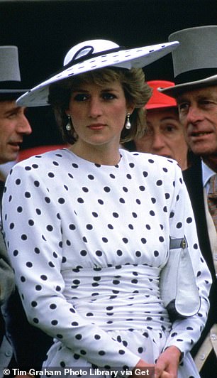 Diana, Princess of Wales with Prince Philip on Derby Day in 1988