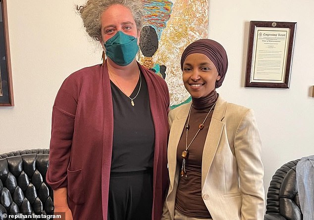 Rep. Ilhan Omar (right) writes on November 16, 2023: “I was honored to meet Rabbi Jessica Rosenberg, a proud Minnesotan.  In our powerful conversation, we agreed that true peace can only happen if the current violence ends.  