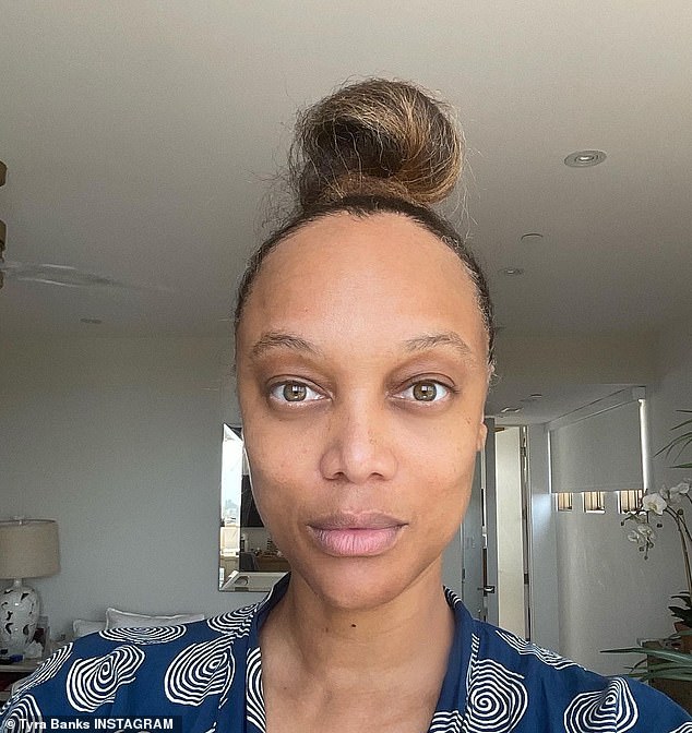 Tyra happily removed her makeup and showed her followers her natural hair in a photo posted to Instagram in 2021