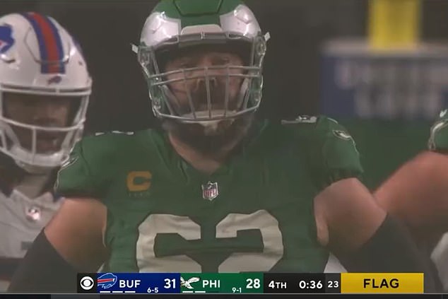 Kelce did this after being assessed two penalties for false starts late in the fourth quarter