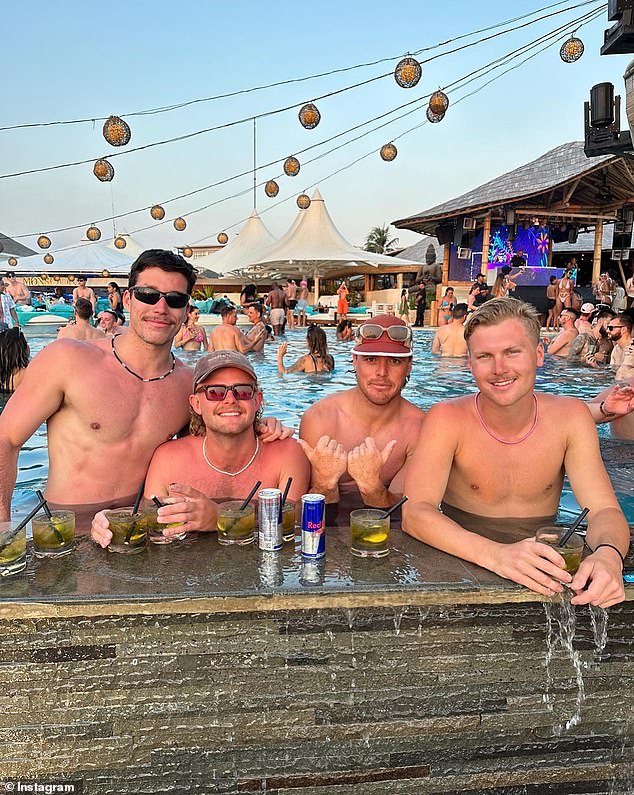 Rowe (pictured second from right) was spending time in Bali with friends when the accident happened, but it was what he did when he got home that caused the real damage