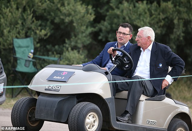 The former Victorian premier (pictured with Golf Australia chairman John Hopkins) has reportedly started putting pressure on senior figures at the Portsea club to be allowed in