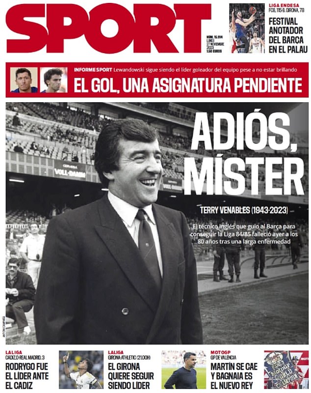 Spanish newspapers SPORT and Mundo Deportivo have both paid tribute to the former Barcelona manager on their back pages
