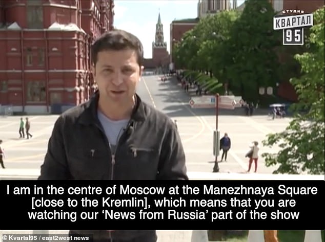 In another sketch broadcast from 2014, Zelensky is seen broadcasting from a square next to the Kremlin, where he mocked the tight control that already existed in Putin's Russia.