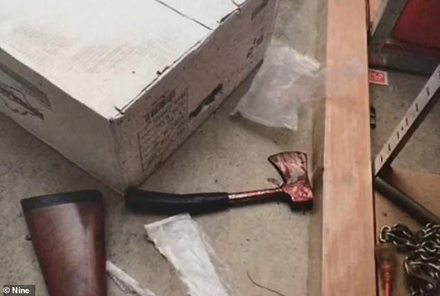 Mr Hawtin was found in a pool of blood.  A bloody ax was found at the house (photo).