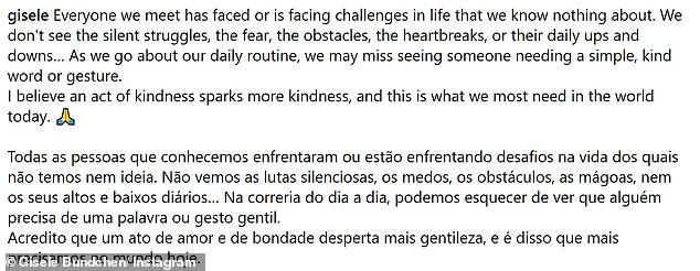 Facing 'struggle': The star penned a lengthy note to her fans and followers as she opened up about dealing with 'silent struggles' and said the world needs 'more kindness'