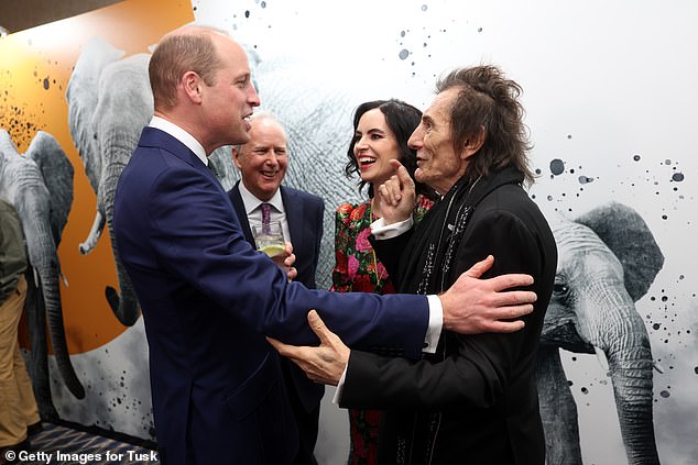 Prince William seemed delighted to meet Rolling Stones member Ronnie Wood and actress Sally Wood - both ambassadors of Tusk