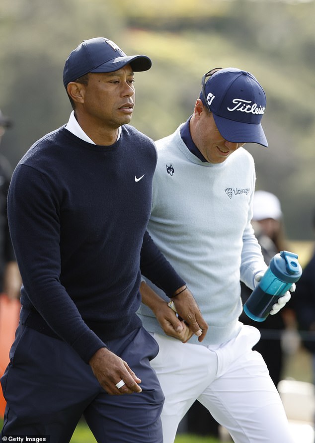 The friends caused controversy during the Genesis invite when Woods gave Thomas a tampon