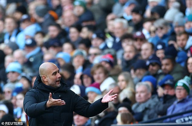 Guardiola gestured to the Colin Bell Stand to cheer them on in the match against Liverpool