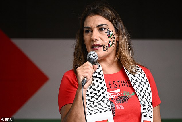 Senator Lidia Thorpe (pictured at a pro-Palestinian rally in Melbourne on Sunday) received a special mention in Senator Hanson's speech