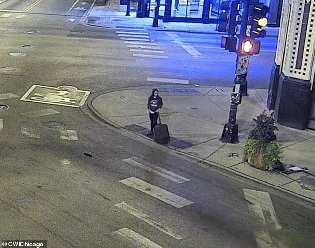 The woman was left on the corner with her suitcase as she looked down the street before turning and walking away