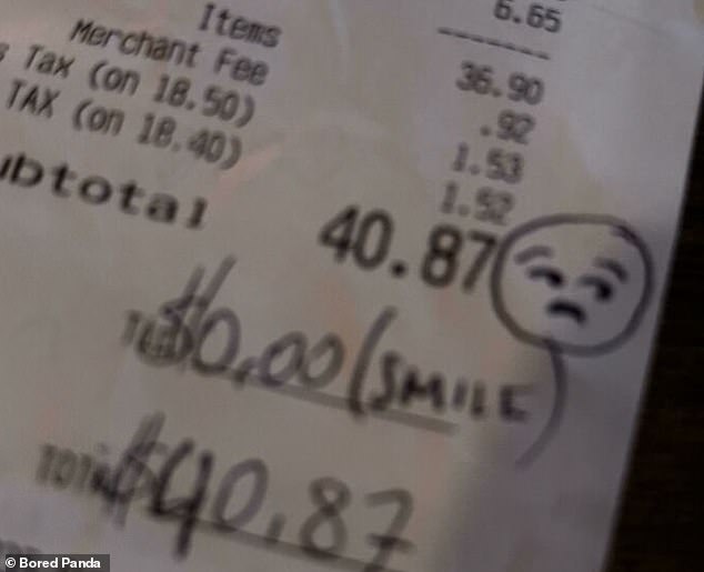 Another particularly sensitive customer decided not to tip because the waiter did not 'smile' while serving