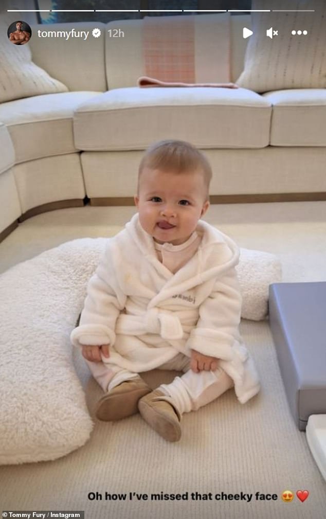 'How I missed that cheeky face': The former Love Island star, 24, uploaded an adorable photo of his 11-month-old daughter - but his fiancée Molly-Mae Haag was noticeably missing