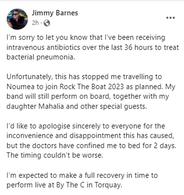 The 67-year-old rocker shared the bad news on his official Facebook page on Tuesday