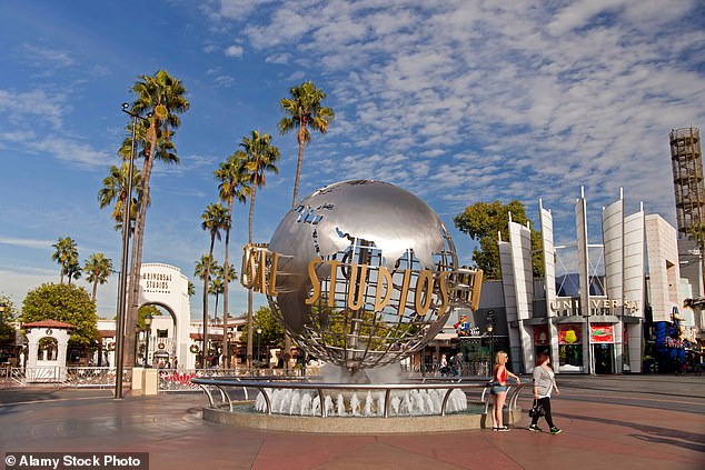 “In the early 20th century, (LA) became home to the new medium of cinema,” Thomas writes.  Upstairs, Universal Studios