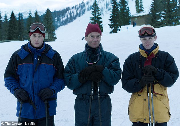 As part of the series, teenage William and teenage Harry are shown on a ski trip with their father