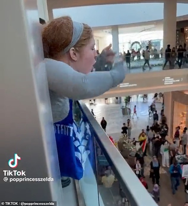 The unidentified woman shouted at pro-Palestinian protesters at the Bay Area mall on Friday