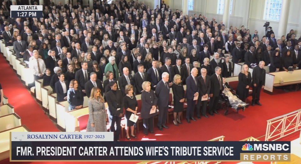 There seemed to have been no interaction between them during the service.  Rosalynn Carter's grandson Jason Carter praised them for their tribute.