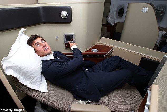 Australia's leading fast bowler and captain has previously been pictured enjoying the benefits of flying first class and here testing the business class beds on a Qantas A380