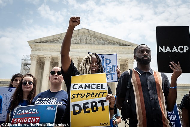 Students protest the Supreme Court's ruling against President Joe Biden's student debt relief program