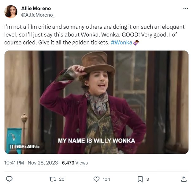 1701256677 857 Fans rave about Wonka and admit they cried over Timothee